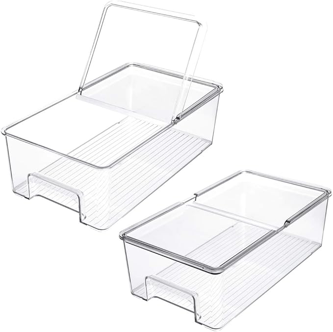 SANNO Vegetable Refrigerator Organizer Food Bins with lids Produce Saver Containers for Refrigerator, Food Fruit Vegetables s
