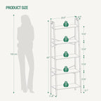 Hzuaneri Ladder Shelf, Bookshelf Bookcase, Freestanding Corner Storage Shelve with 2 Hooks for Home Office, Living Room, Kitc