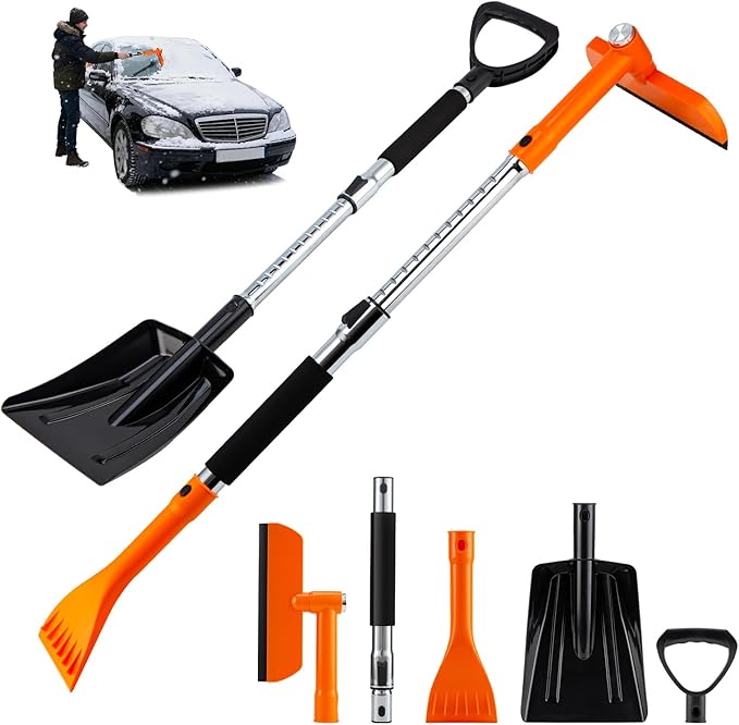 REALYOU 49.2" Car Snow Brush and Ice Scraper for Car Windshield, 3-in-1 Extendable Snow Shovel with Wide Head,180° Pivoting Snow Brush Head and Fpam Grip, Durable Snow Remover for Car Auto Truck SUV