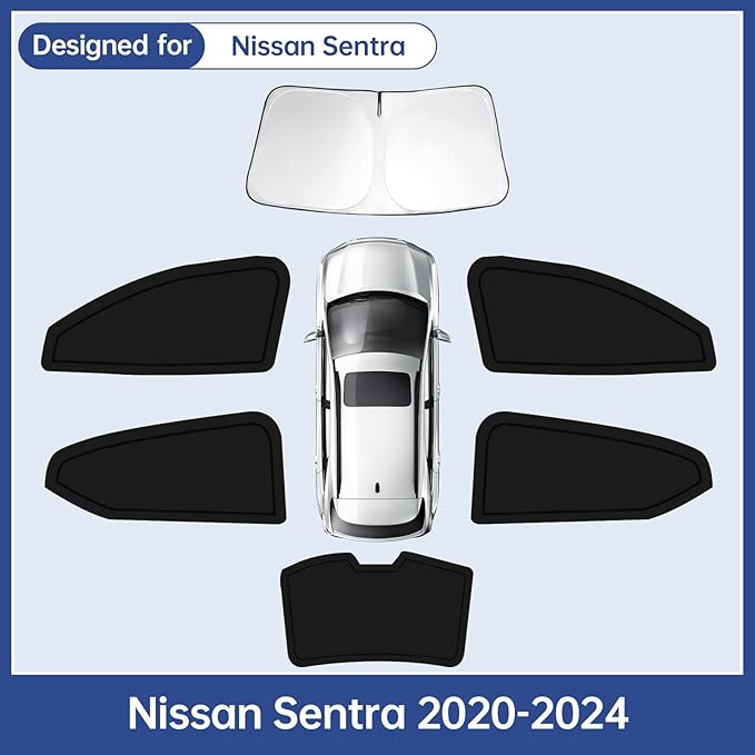 6PCS Car Window Shades for Nissan Sentra 2020-2024, Window Covers for Sentra Windshield Side Rear Windows, Full Set Privacy Protection Car Sunshade with UV Blocking for Camping Napping