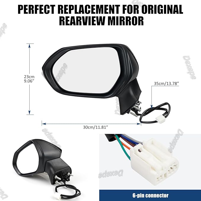 Driver Side Mirror Assembly Compatible with Toyota Corolla 2020-2025 Heated with Turn Signal, Power Adjustable Glass Replace 8794012G00, TO1320394, 8794002926 Black (6Pin Left)
