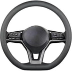 LKWLIKEI Nappa Leather D Shape car Steering Wheel Cover, Non-Slip, Breathable，Universal 15 inch.（D Shape Black）