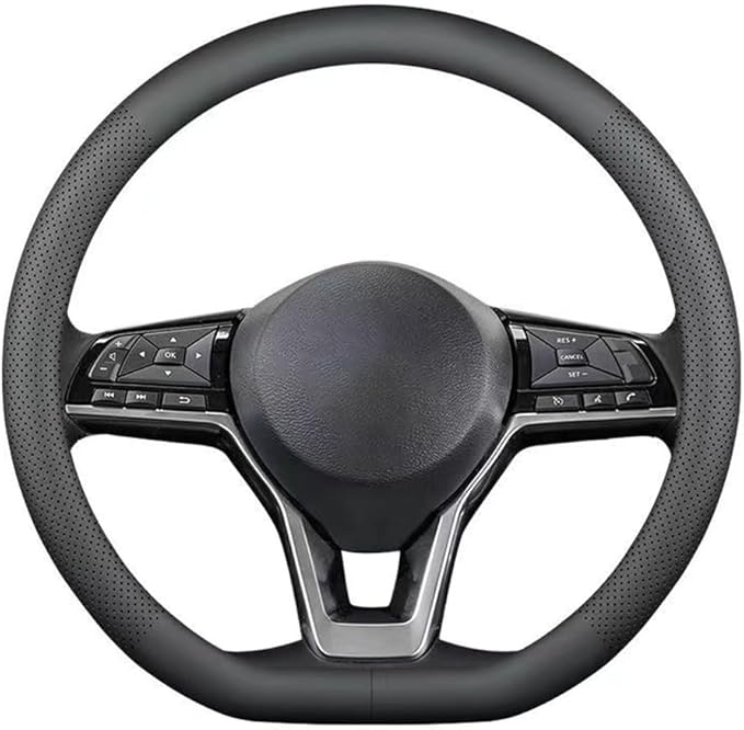 LKWLIKEI Nappa Leather D Shape car Steering Wheel Cover, Non-Slip, Breathable，Universal 15 inch.（D Shape Black）
