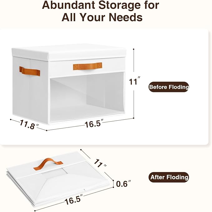 Homsorout Large Storage Bins with Lids - 6 Pack Foldable Decorative Organizers with Clear Windows & Handles, Cube Storage Org