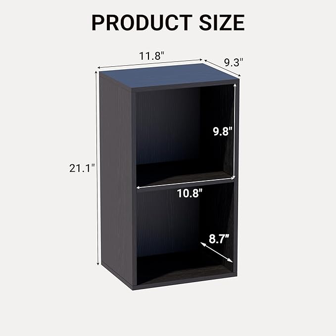 Book Shelf, 2-Tier Bookcase, Wooden Open Cube Storage Organize, 9.3 x 11.8 x 21.1 Bookshelf for Living Room, Bedroom, Home Of