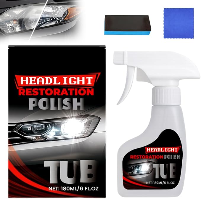 Automotive Headlamp Restoration Fluid Kit, Headlight Restoration Kit Car Headlight Restorer with Sponge and Towel, Headlight Cleaner and Restorer Kit for Car (1pcs)