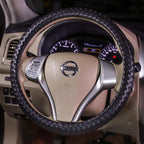 Carwales Car Leather Steering Wheel Cover Men Luxury Black Hand-Made Wrap Hand Woven Universal 14.5-15 Inch