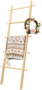 5-Tier Blanket Ladder – 4.8 Ft Wall Leaning Quilt Rack, Farmhouse Blanket Storage for Living Room, Bedroom & Bathroom – Rusti