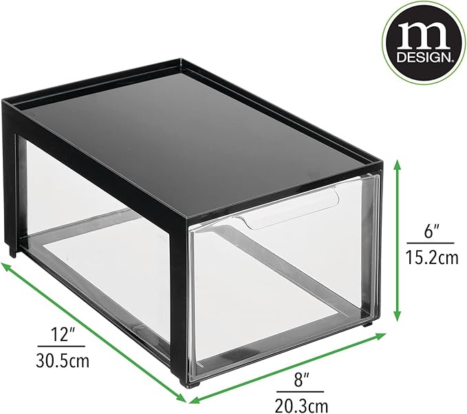mDesign Plastic Desk Organizer and Storage Bin w/Pull Out Drawer - Stackable Office Storage Container for Office Supplies - D