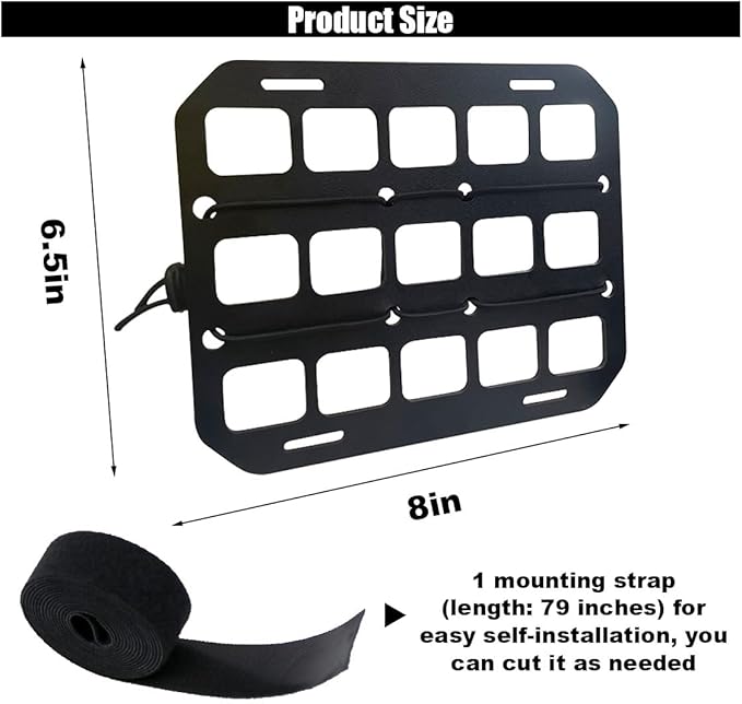 Car Headrest Organizer Rigid MOLLE Panel, Tactical Gear Seat Back Organizer, EDC Pouch Tool Gadget Holder, Backpack Insert Panel for Truck Equipment Mount Plate Modular Storage Shelf (Headrest Panel)