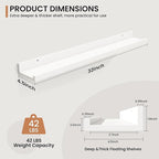Fun Memories Picture Ledge Shelves Set of 2, 32 Inch Rustic Wall Mounted Floating Shelves with Lip for Home Storage and Décor