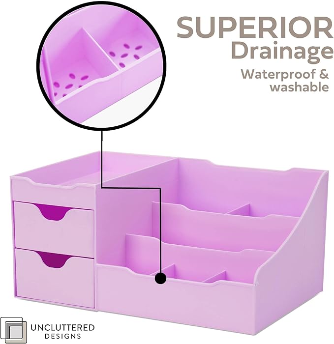 Uncluttered Designs Makeup Organizer With Drawers - Modern Countertop Storage for Cosmetics - Chic Vanity Holder for Perfume,