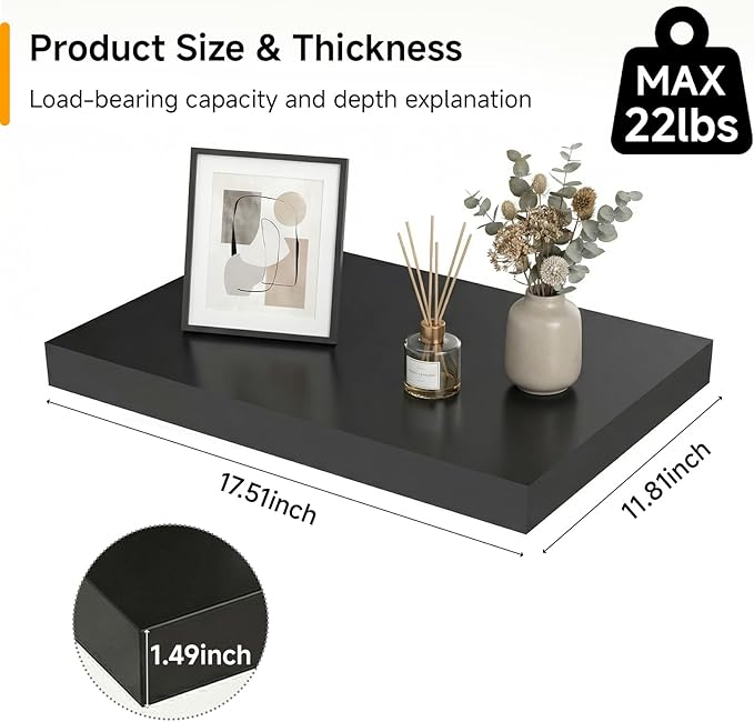 INHABIT UNION 17.5in Floating Shelves for Wall, Wall Mounted Shelves for Decor Storage Set of 2, Floating Shelf for Bedroom, 