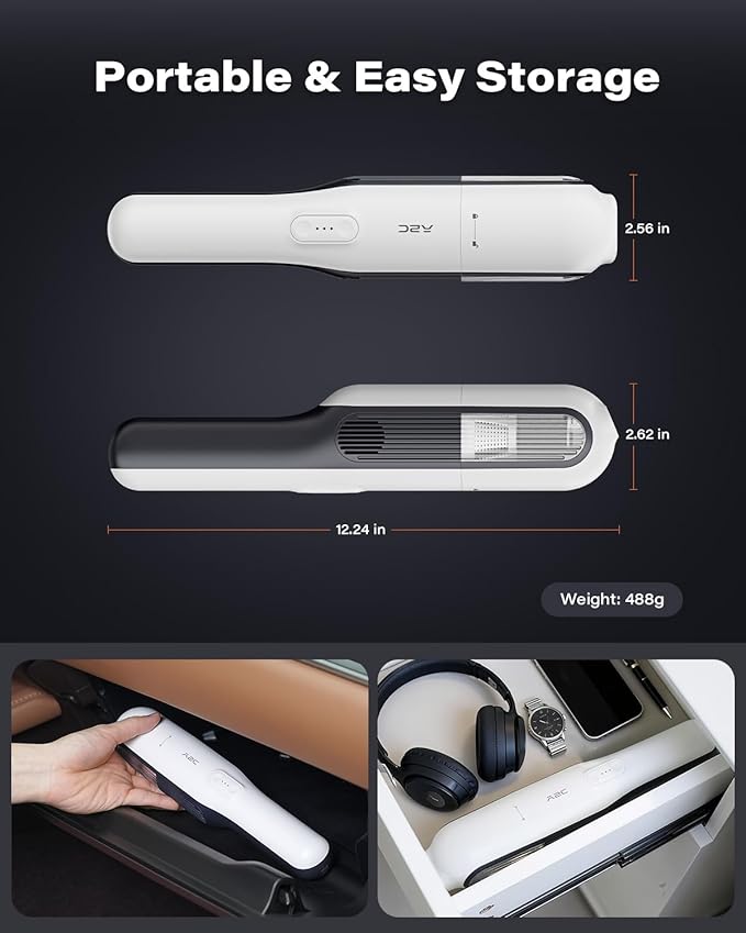 A2C Handheld Vacuum Cordless with 19000Pa Strong Suction, Mini Car Vacuum Cleaner with HEPA Filter, 2 Suction Modes, Multi-No