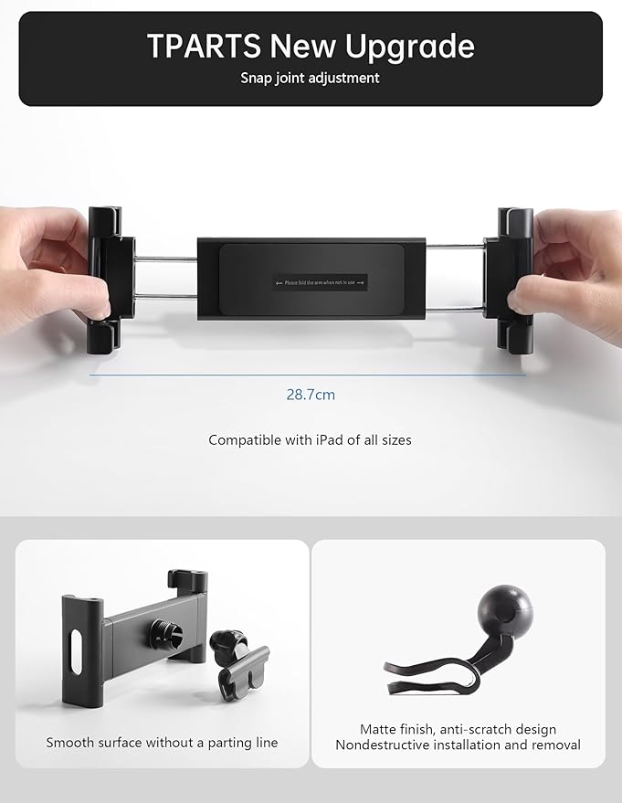 TPARTS Backseat Headrest Tablet Mount Holder for Tesla Model Y & Model 3 All Years (Highland & Juniper Compatible), Fits iPad(Including 12.9" iPad Pro) and Smart Phones Over 4.7"