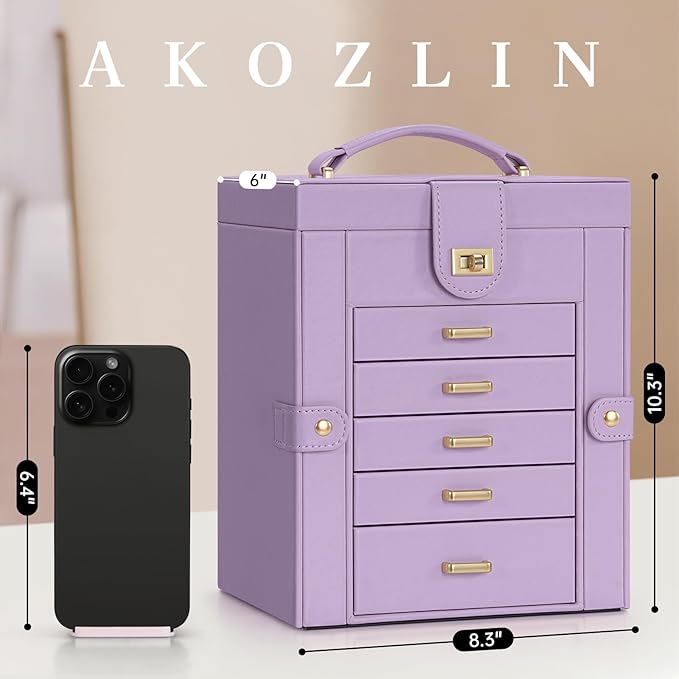 AKOZLIN Jewelry Box Organizer Functional Leather Jewelry Storage Case for Women Girls Ring Necklace Earring Bracelet Holder O