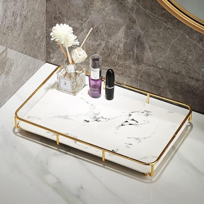 Dobbyby Vanity Tray Makeup Organizer Cosmetics Storage Bathroom Skincare Organizer Countertop Display Rack in Dresser Stainle
