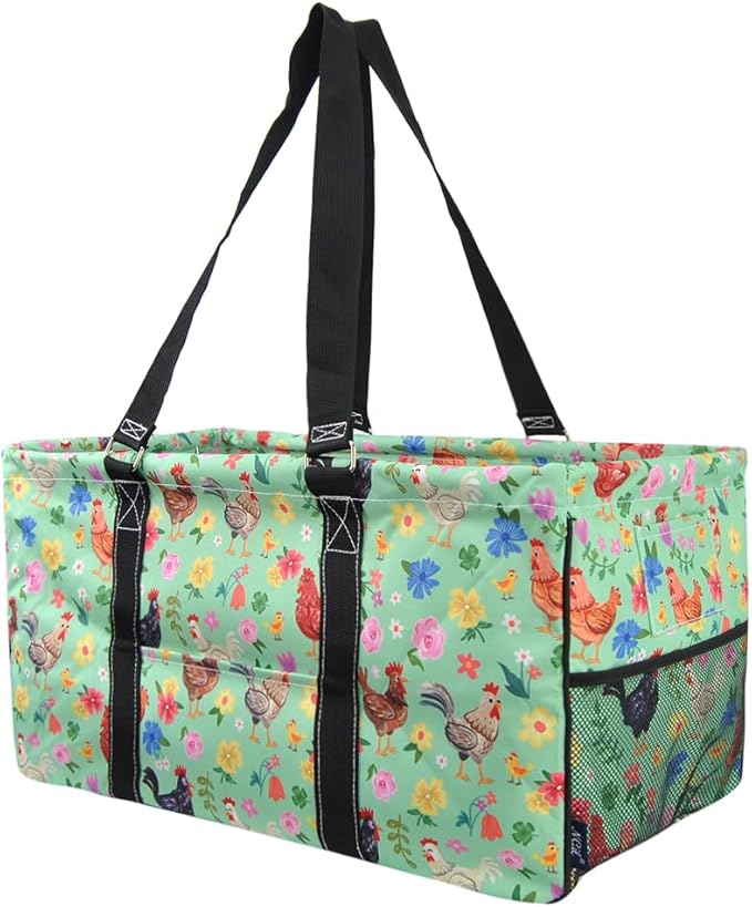 NGIL Extra Large Utility Tote Reusable Grocery Bag Oversized Collapsible for Groceries, Storage, Picnic, Beach (Barnyard Blossom-Black)