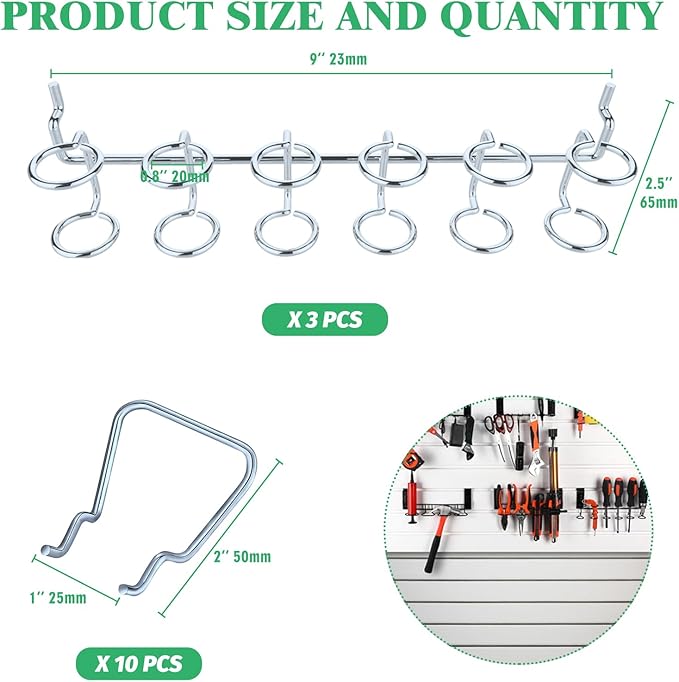 13Pcs Pegboard Screwdriver Pliers Holders Set Contains Double Loop Shelving Display Organizer Hooks and Multi Ring Peg Board 