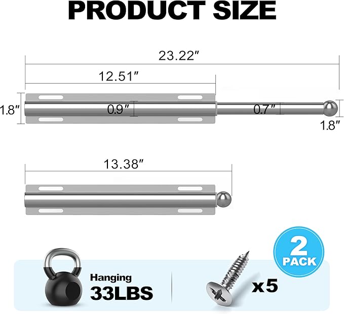 2 Pack Valet Rod for Closet Retractable, 13.4"-23.2" Pull Out Clothes Hanger Rail, Heavy Duty Alloy Steel Side Mount Wardrobe