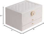 GUOER Jewelry Box for Women Girl Wife 3 Layers Large PU Leather Jewelry Organizer Storage Case with Two drawers Display for E