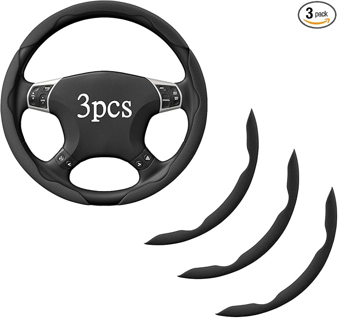Steering Wheel Covers, 3PCs Leather Anti-Skid Clip on Car Steering Wheel Cover Protector Universal for Most Car Wheel, Matte 