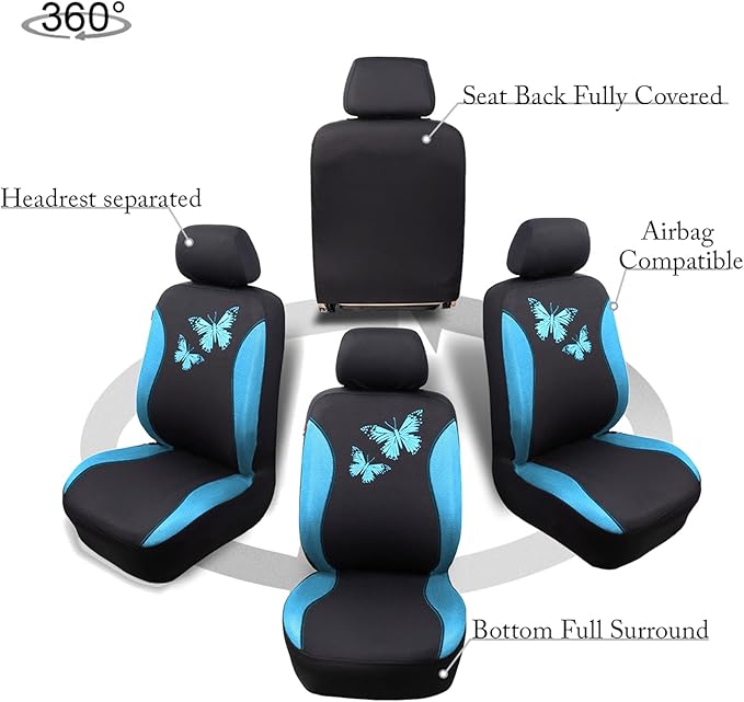 Flying Banner Butterfly car seat Covers ful Set Fashion Universal Lady Woman Female Rear Bench Split Colorized (Full Set, Min