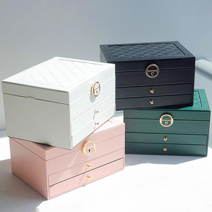 Jewelry Organizer Box PU Leather Double-Layer Pull-Out Drawer & Multiple Compartments - Premium Jewelry Storage for Necklaces