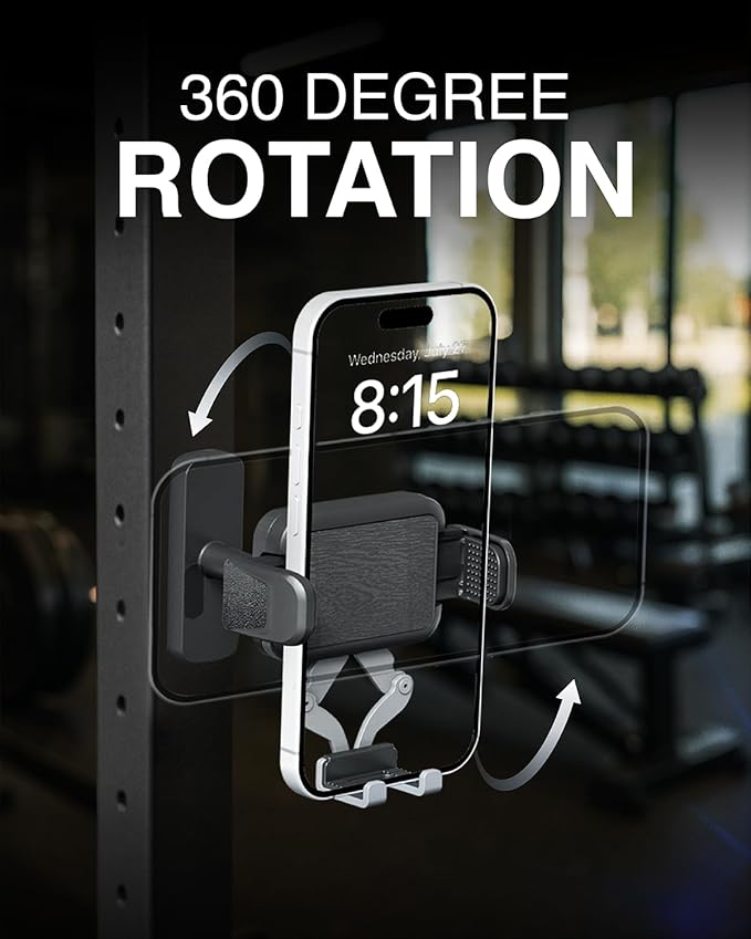 OEO Magnetic Phone Holder for Gym | Magnet Gym Phone Mount with Quick Release Clamp for Android & iPhone | Compatible with 4”–7.1” Phones & Thick Cases | Gym Accessories for Men & Women