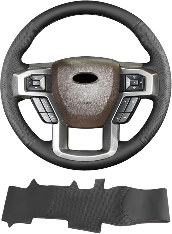 Hand Sewn Steering Wheel Cover,Fit for Ford F-150 2015 2018/Expedition 2018/F-150 Limited 2016/F-Series Super Duty 2017 2020 2022,Non-Slip Breathable Microfiber Leather Steering Wheel Cover