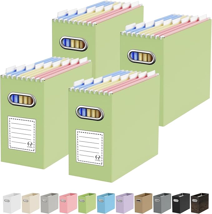 Oterri File Organizer Box, Portable Collapsible Cardboard File Folder Organizer with Handle for Letter Size Hanging Files, Do