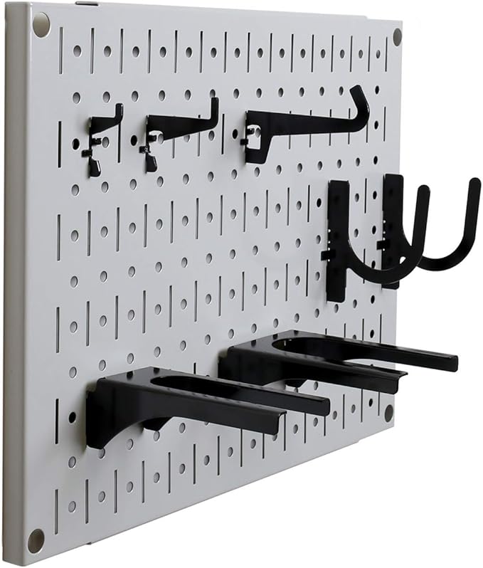 Wall Control Pegboard Wall Organizer Tiles Modular Grey Metal Pegboard Tiling Set - (4) 12-in Tall x 16-in Wide Gray Peg Boar