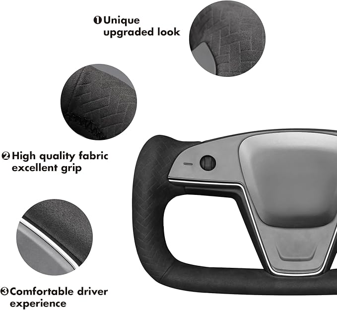 MEWANT Steering Wheel Cover for Yoke Style Steering Wheel for Tesla Model S 2021-2023 / Model X 2021-2023 Hand-Stitched Steering Wheel Wrap