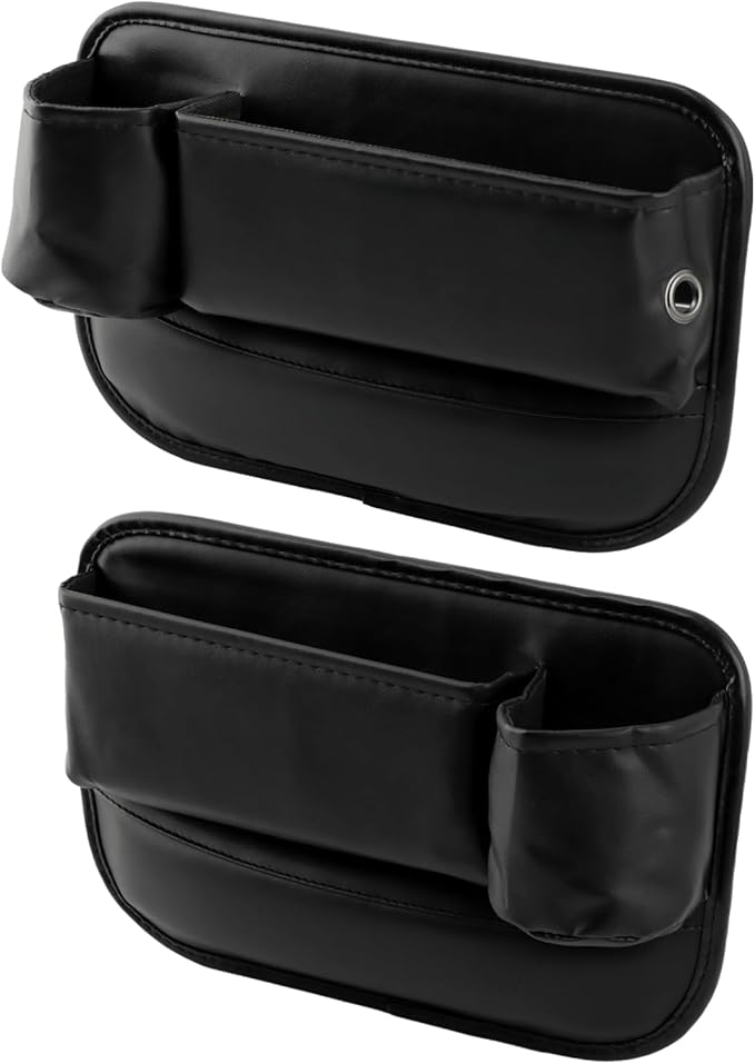 2-Pack Car Seat Gap Filler Organizer, Leather Storage Box with Cup Holder for Driver & Passenger Side, Gap Bag Front Seat Car Storage Accessories for Phone Keys Sunglasses Wallet(COLOR:Black)