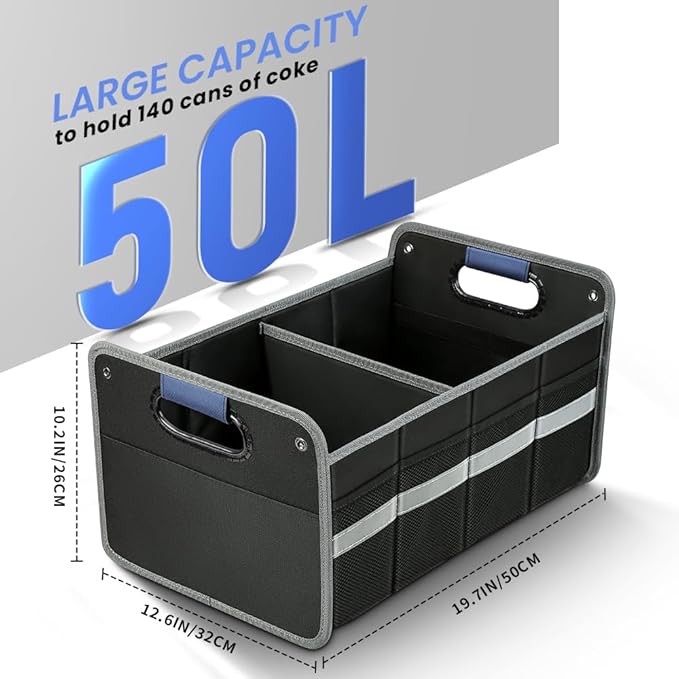 Car Trunk Organizer for SUV, Car Storage Organizer Reinforced Handles, Collapsible Multi-Compartment Foldable and Waterproof