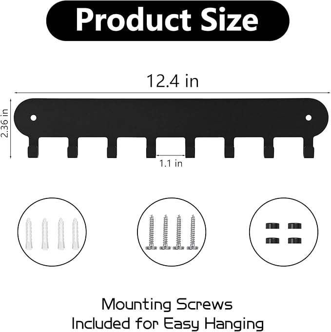 2 Pack Key Holder for Wall,Key Hooks with 8 Hooks,Key Rack for Wall No Drill for Living Room, Kitchen, Bathroom, Garage (Blac