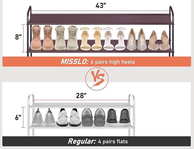 MISSLO 4 Tier Long Shoe Organizer for Closet Shoe Rack for Bedroom Closet Floor Shoe Shelf for Entryway Storage Stackable Wid
