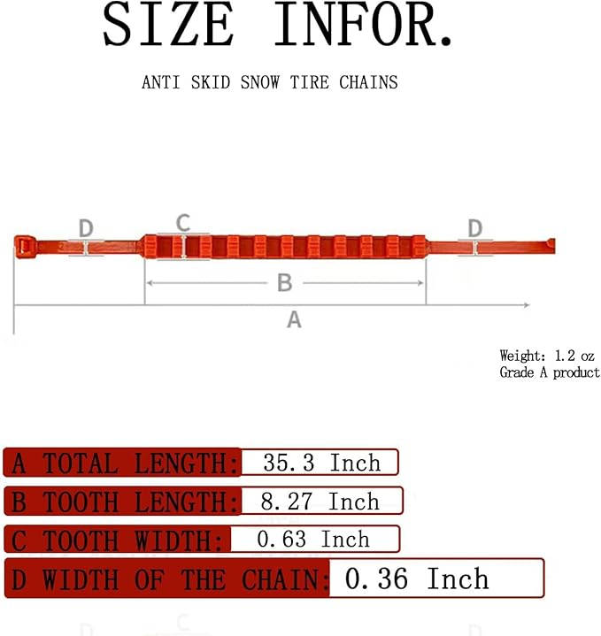 2025 Reusable Anti Skid Snow Tire Chains Car Winter Wheels Chain Universal Cable Tire Belts,10 Pack Orange Non-Slip Zip Tie T