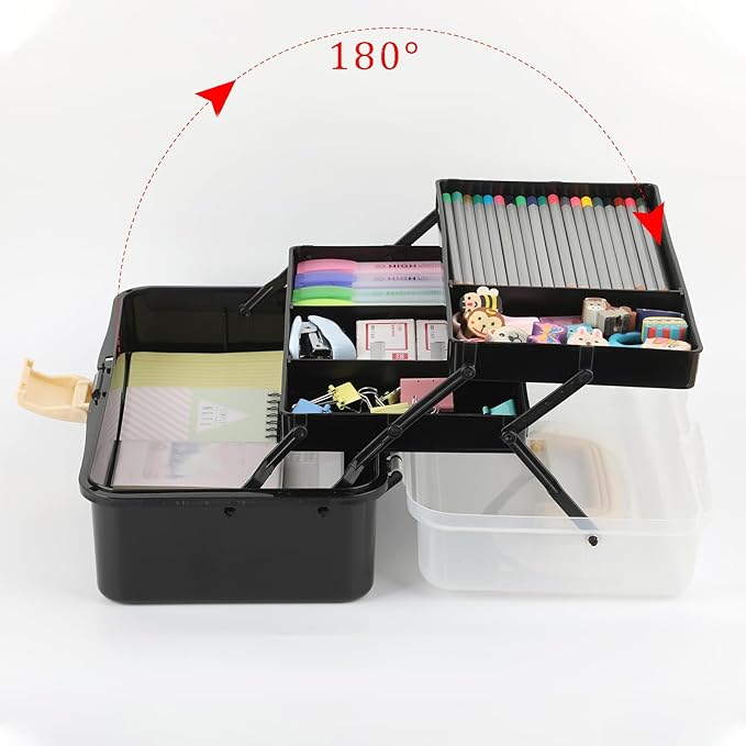 BTSKY 3-Layer Plastic Dividing Storage Box Craft Organizer with Adjustable Spacers Portable Handled Art Supply Organizer Mult