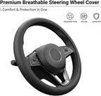 Leather Steering Wheel Cover for Jeep Wrangler Grand Cherokee Compass, 14.5-15 inches Car Steering Wheel Cover with Non-Slip 