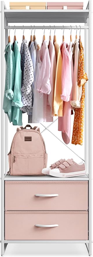 Sorbus Premium Cothing Rack with Drawers - Heavy Duty Wardrobe Closet with Metal Frame & Wooden Top - 70Inch Tall Garment Rac
