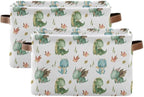 xigua Cute Dragon Storage Basket Collapsible Storage Bins Waterproof Canvas Storage Basket with Leather Handles for Home Clos