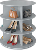 SpaceAid 3 Tier Rotating Shoe Rack Tower, Spinning Shoe Display Lazy Susan, Revolving 360 Shoe Rack Storage Round Carousel, V