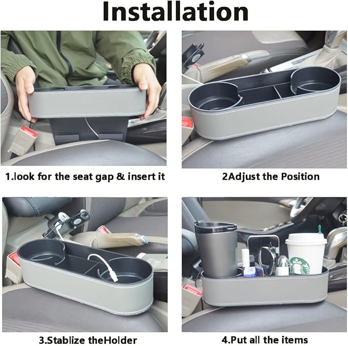 Car Cup Holder Expander Organizer,Multifunctional Cup Drink Holders with PU Leather Cover,Side Insert Center Console Seat Gap Filler Storage Box for Mug Bottle CellPhones Coffee Coasters Cards