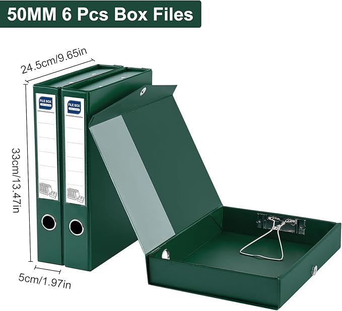 Storage File Boxes A4, 6 Pack Foldable File Box with Clip, 50mm Spine, Plastic Archives Cases with Magnetic Closure, Document