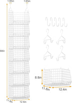 7 Tier Hanging Closet Organizer and Storage, Foldable Wire Closet Shelving with 4 Large Hooks+5 S Hooks,Hanging Basket for Cl