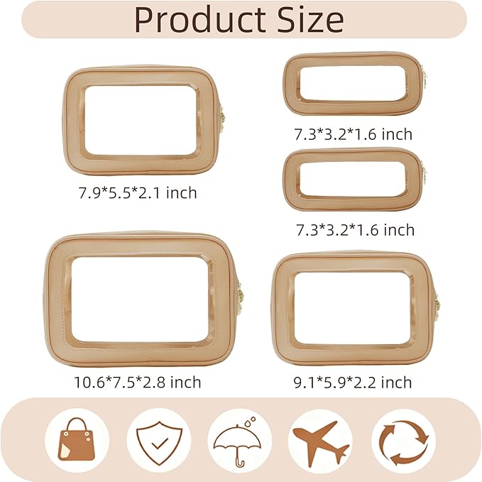 5PCS Diaper Bag Organizer Pouch Set，Clear Organizer Bags,TSA Approved Toiletry Bag,Clear Waterproof Cosmetic Bags with Zipper