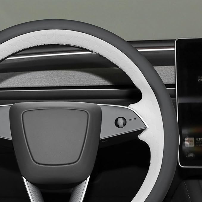 MEWANT DIY Stitching Real Leather Steering Wheel Cover Wrap for Tesla Model 3 Highland 2023-2025/Model Y 2025 Highland for Tesla Model 3/Model Y Accessories(3D Style)