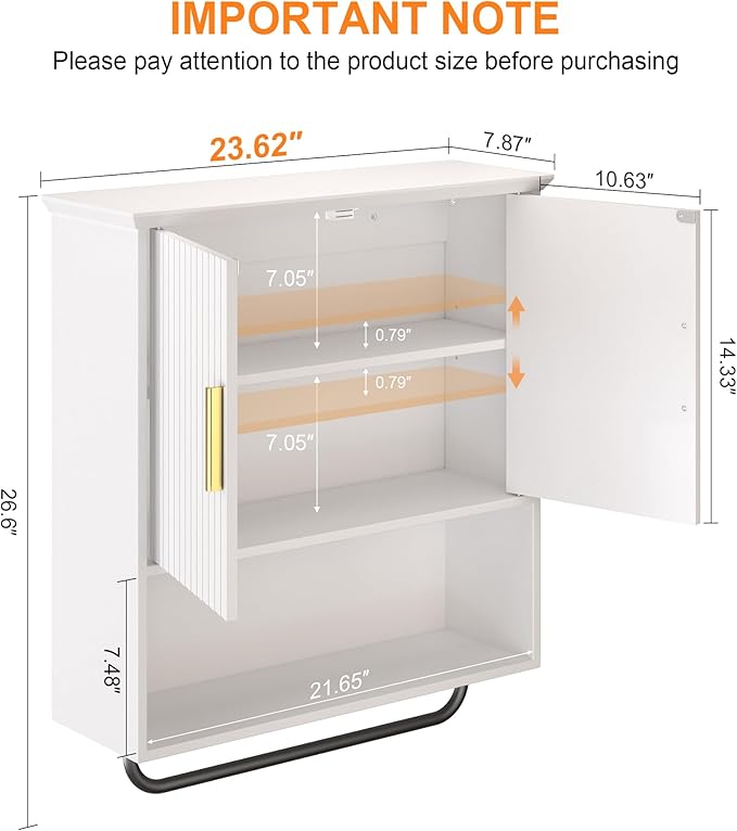 Bathroom Wall Cabinet with Towel Bar, 2 Doors & Adjustable Shelves - Space Saving Wood Wall Mounted Medicine Cabinet Storage 