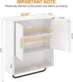 Bathroom Wall Cabinet with Towel Bar, 2 Doors & Adjustable Shelves - Space Saving Wood Wall Mounted Medicine Cabinet Storage 